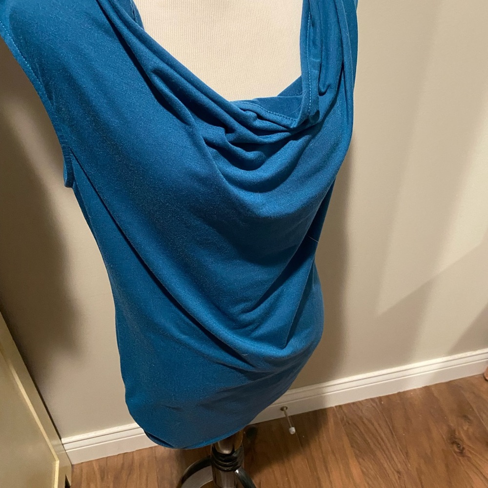 Elegant Blue Drape Neck Blouse